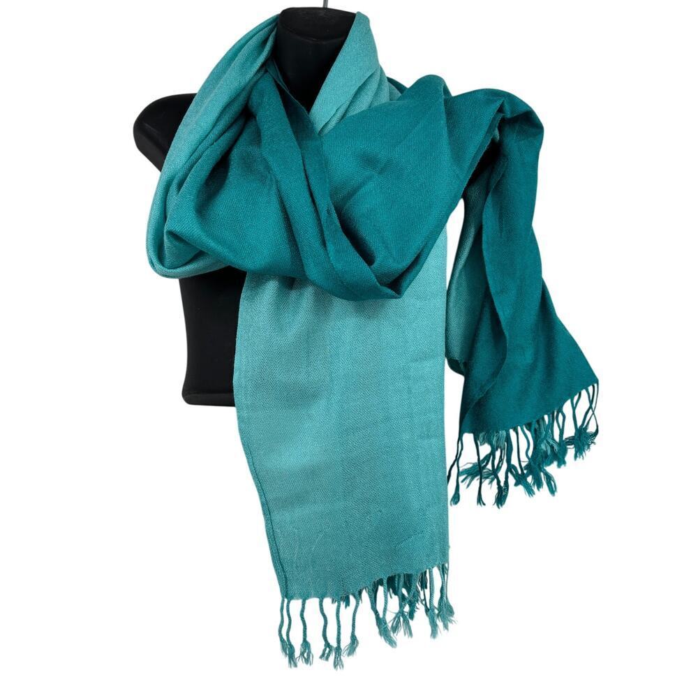 Pashmina Neck Scarf Fringe Teal Ombre 100%‎ Pashmina 72 Inches Long - Picture 3 of 6